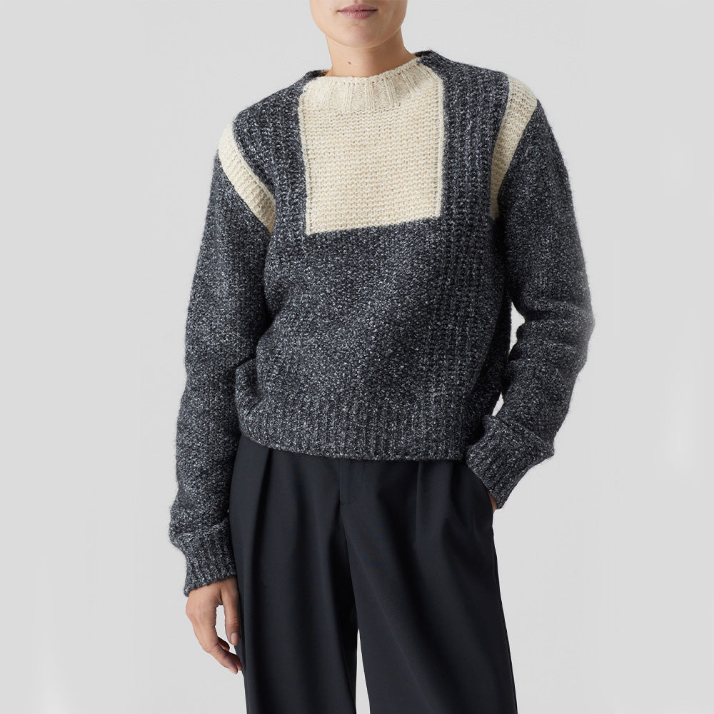 Crew knit with contrast dark grey mel