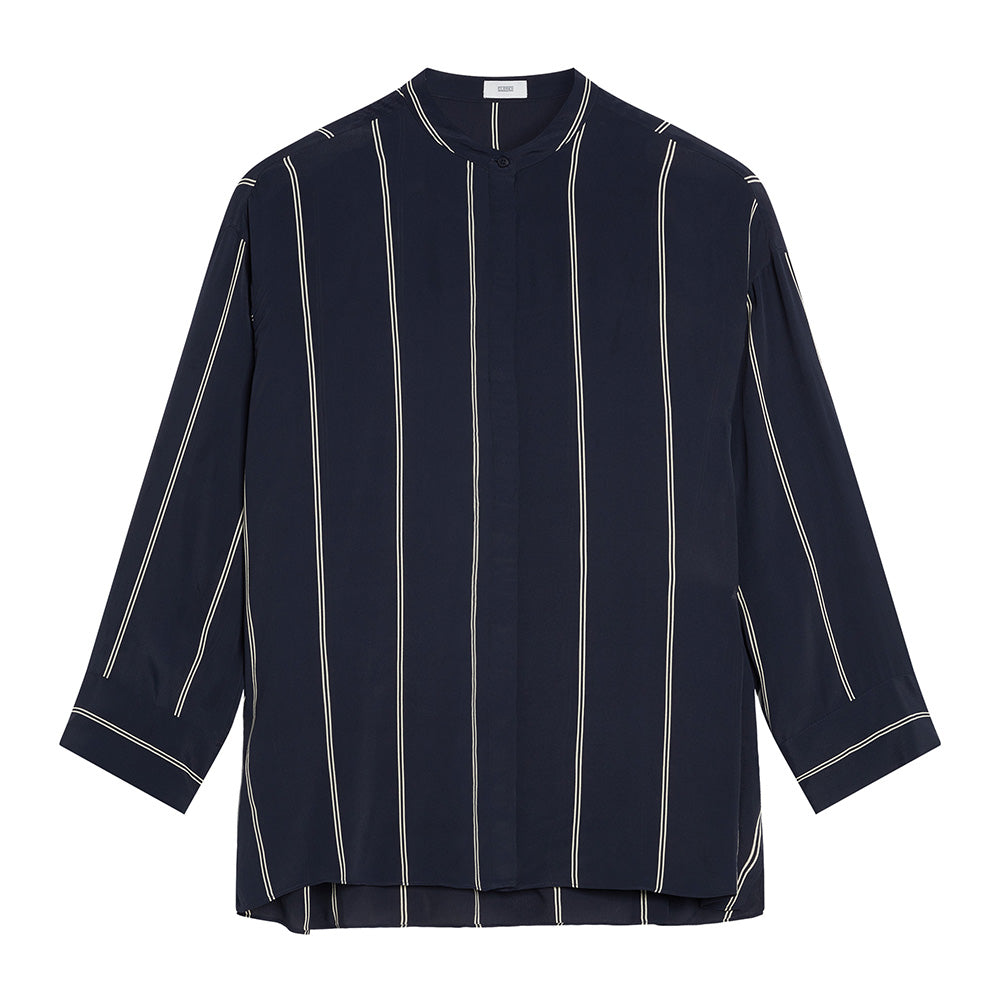 Stand-up collar blouse navy