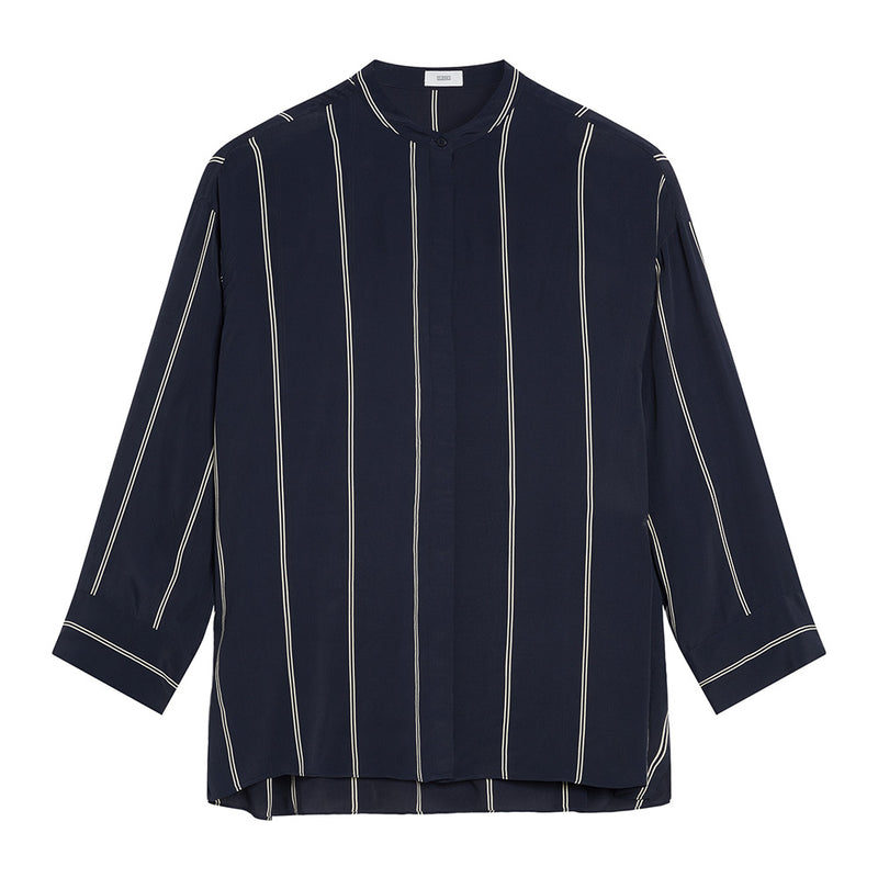 Stand-up collar blouse navy