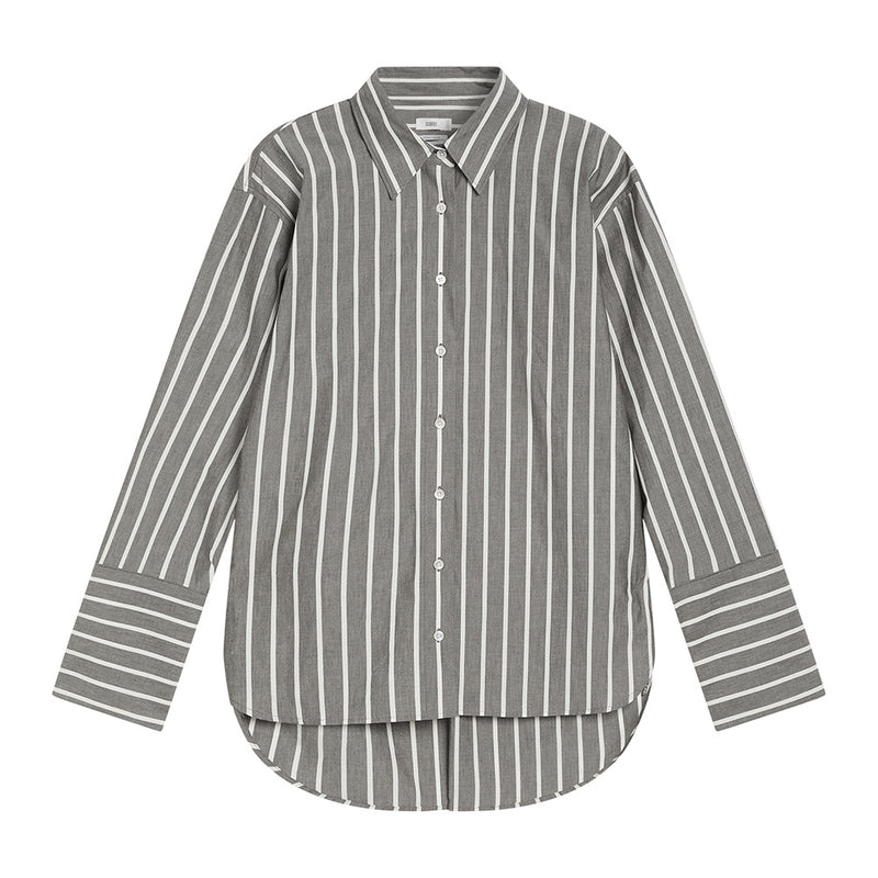 High cuff shirt grey stripe