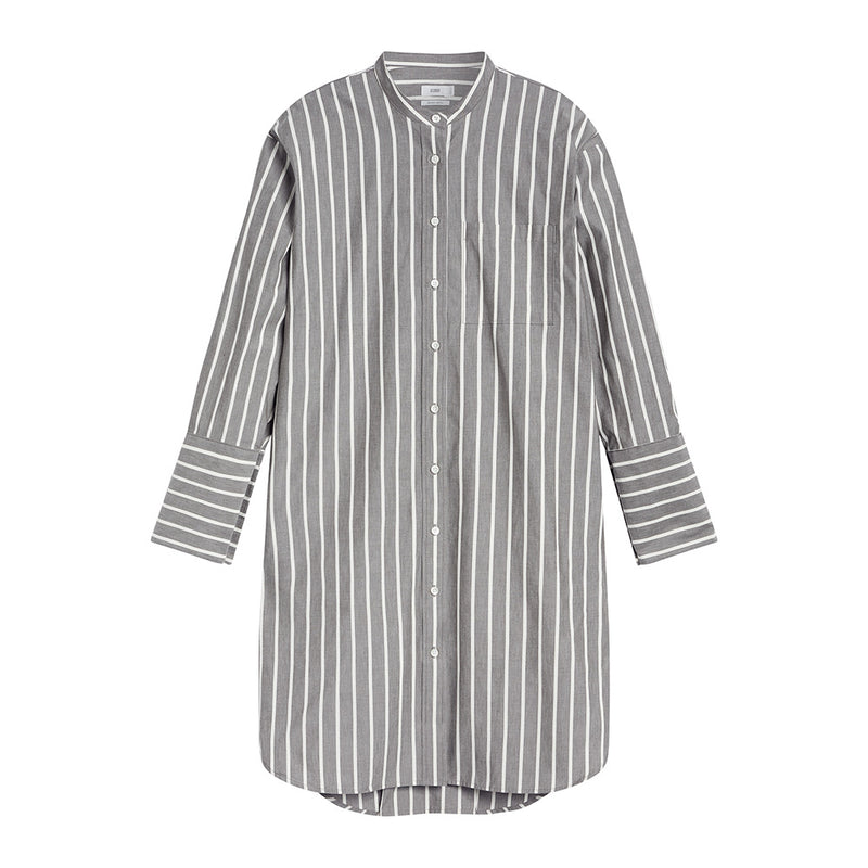 High cuff shirt dress grey/creme stripe