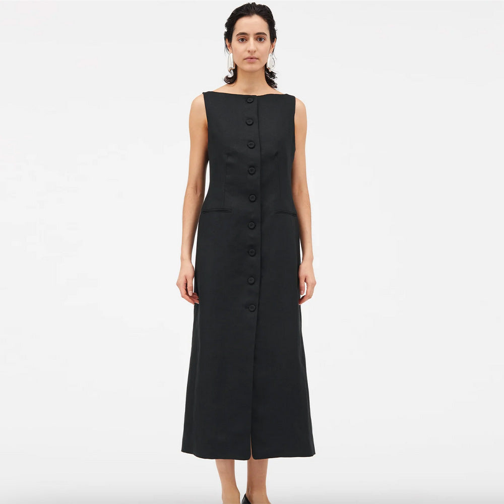 Daisa linen herringbone dress black