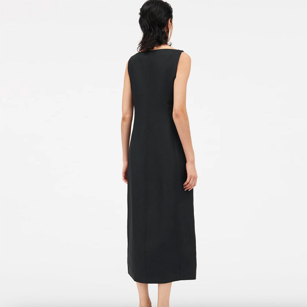 Daisa linen herringbone dress black