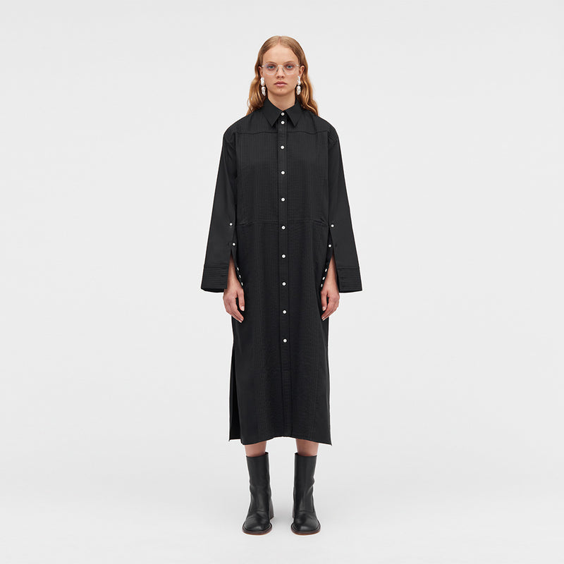 Dione pleated poplin dress black