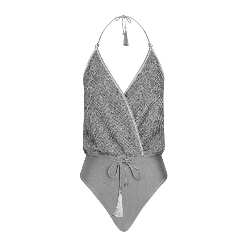 V-swimsuit silver knit