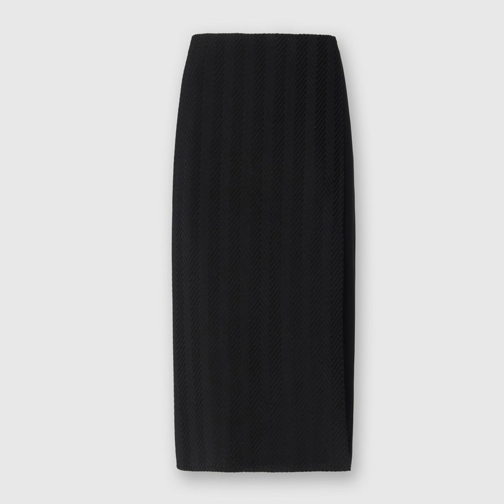 Tonal cotton and zig zag viscose midi skirt with slit