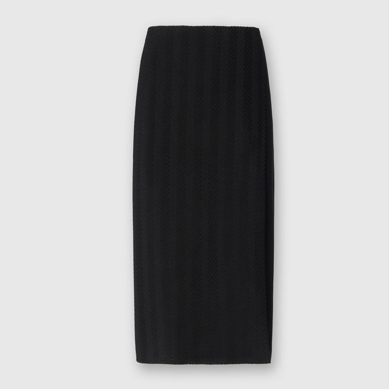 Tonal cotton and zig zag viscose midi skirt with slit