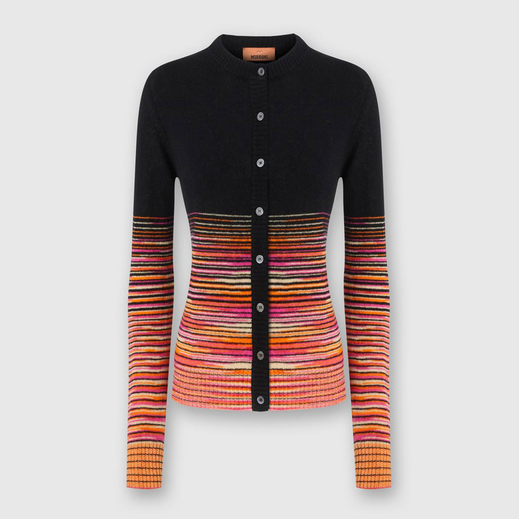 Crewneck cashmere cardigan black/orange/pink