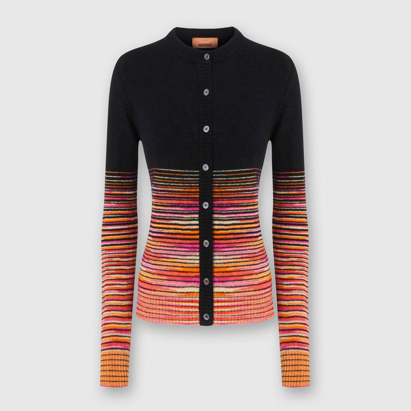 Crewneck cashmere cardigan black/orange/pink