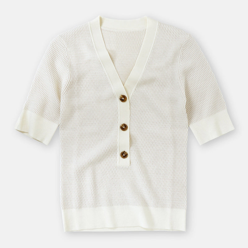 V-neck short sleeve ivory