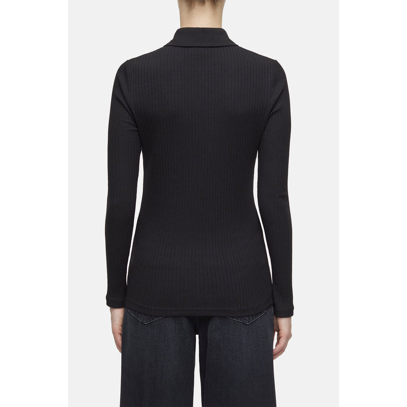 Rib buttoned polo longsleeve black