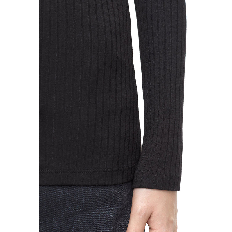 Rib buttoned polo longsleeve black