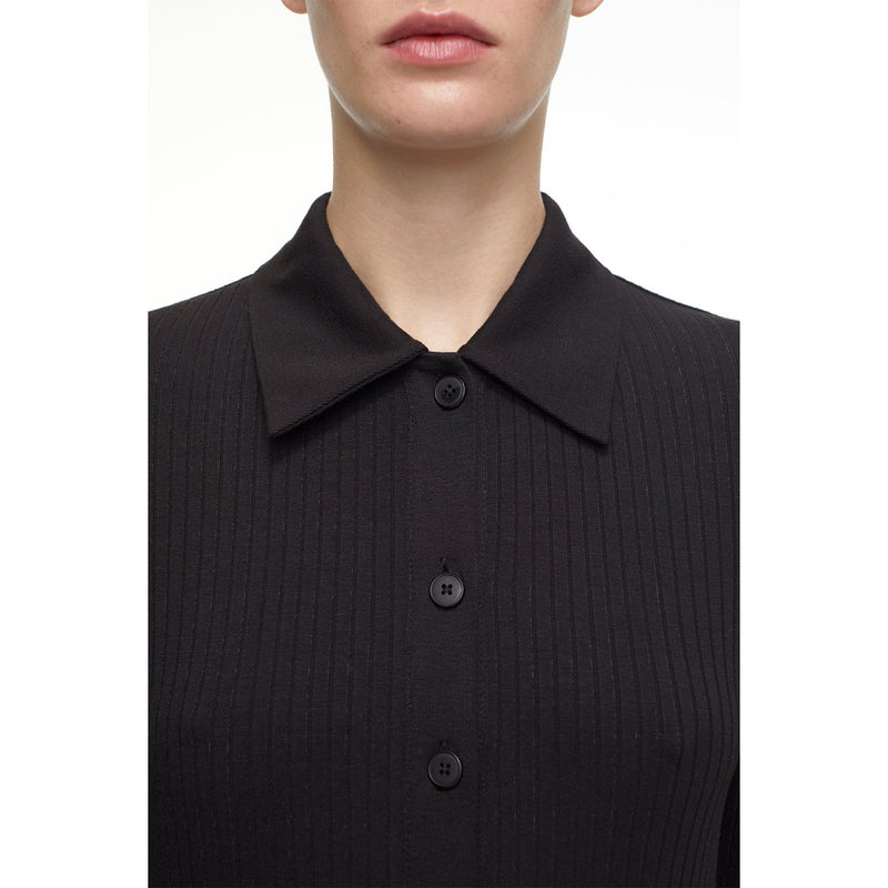 Rib buttoned polo longsleeve black