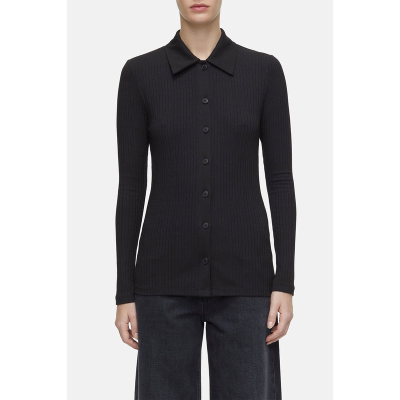 Rib buttoned polo longsleeve black