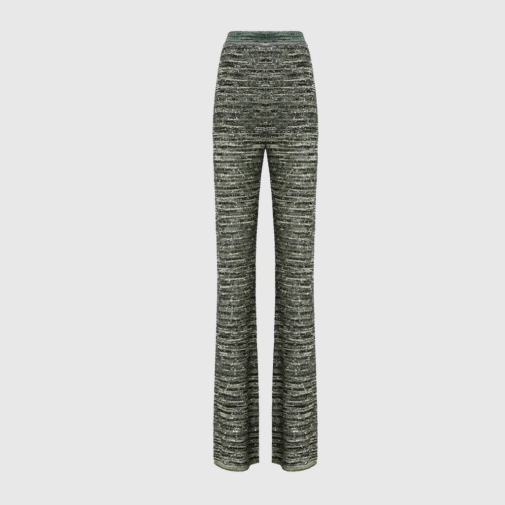 Knitted pants with sequins and green tones