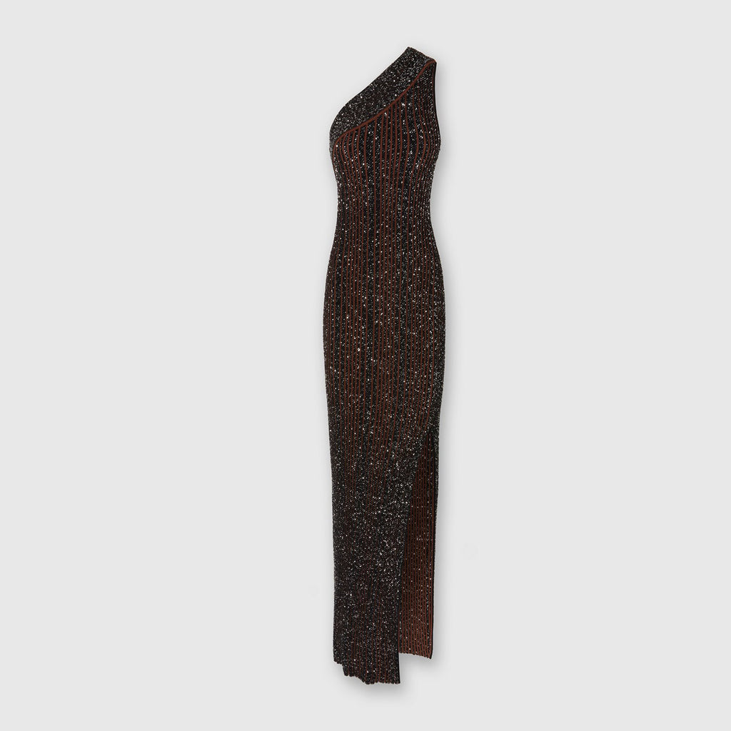 One Shoulder dress with sequins black/brown