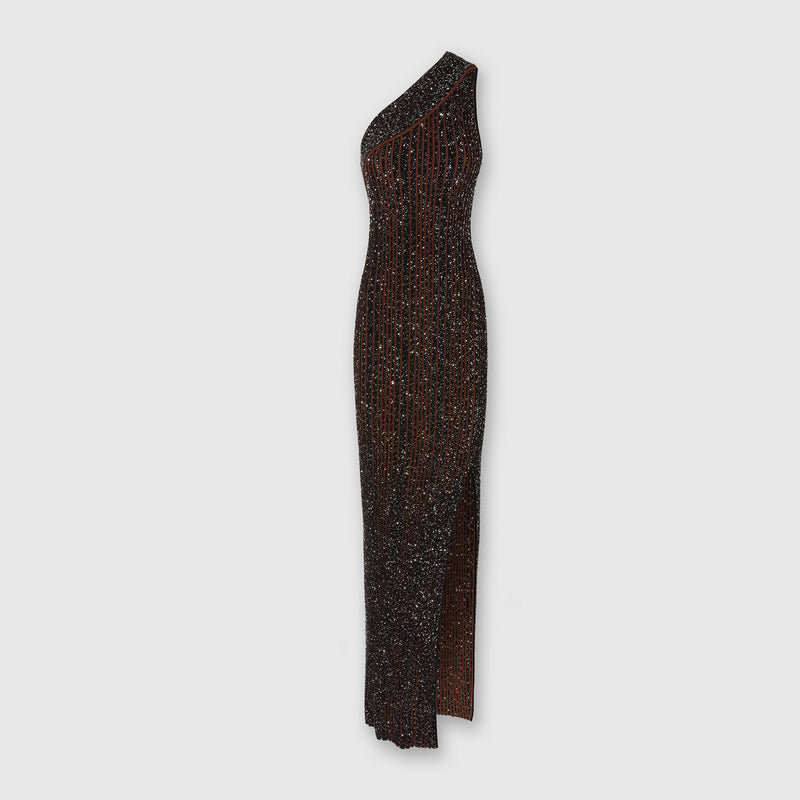 One Shoulder dress with sequins black/brown