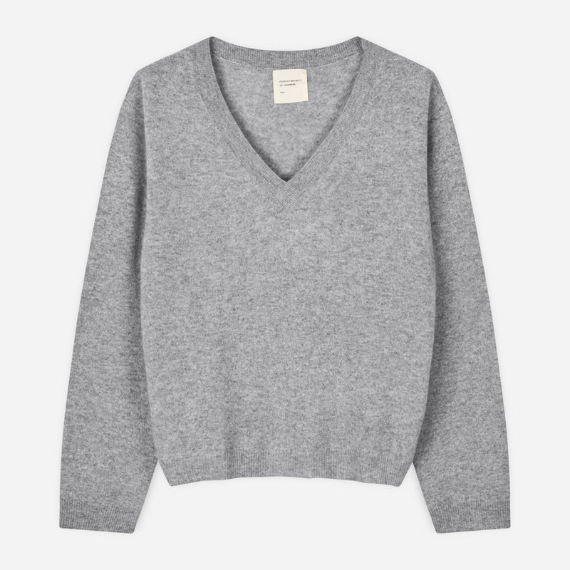 Women's oversized v-neck heather grey light