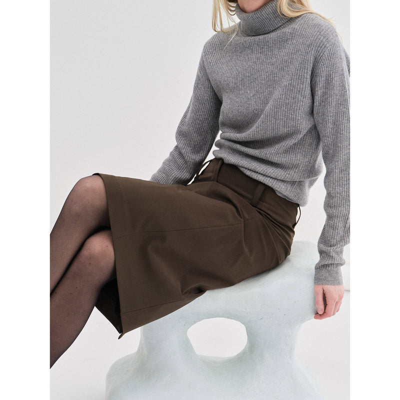 Women's ribbed turtleneck heather grey light