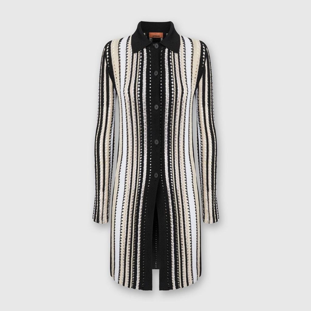 long crochet cardigan with shirt collar