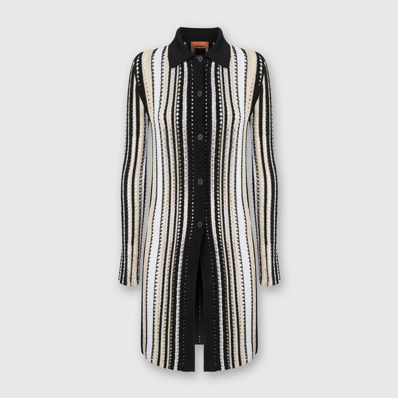 long crochet cardigan with shirt collar
